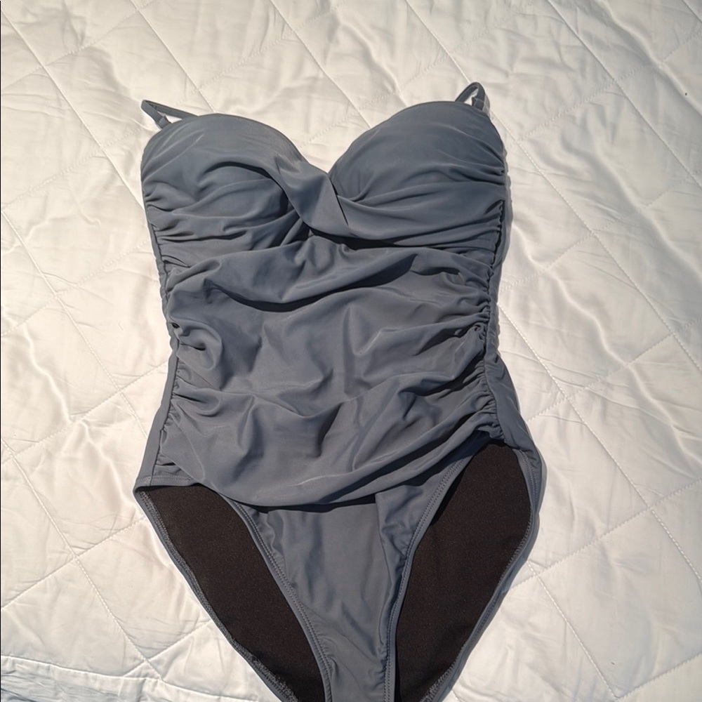 La Blanca Gray Ruched One-Piece Swimsuit